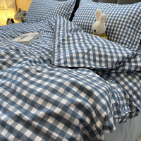 春夏蓝色格子四件套中性bf风床单被罩文艺时尚男女学生宿舍三件套