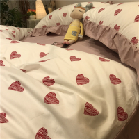 韩式气质公主风四件套 全棉纯棉荷叶边枕套少女心粉色女被套床单