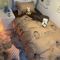 ins韩式深色耐脏1.8米草莓床品四件套bf风床单被套学生宿舍三件套