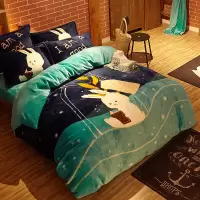 卡通法兰绒床上四件套冬季加厚双面珊瑚绒被套儿童床单法莱绒床笠