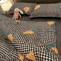 韩式ins格子网红萝卜四件套少女心被套1.5学生宿舍床单三件套1.2m
