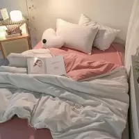 韩式少女心山茶白磨毛四件套2.2m纯色双拼情侣床单床笠宿舍三件套