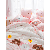 布朗熊全棉四件套纯棉套件床品少女风荷叶边被套床单遇见可妮兔y