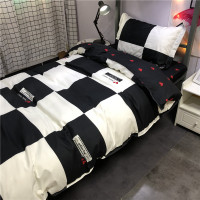 北欧ins简约黑白方格四件套1.5m1.8米床单被套学生宿舍床上三件套