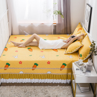 榻榻米纯棉床盖三件套全棉大炕罩盖垫绗缝被夹棉床单防滑四季|开心萝卜黄 180*200+35cm大花边