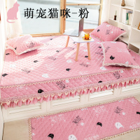 支持四季防滑榻榻米床盖单件绗缝大炕套罩沙发垫夹棉床单加厚|粉红色萌宠猫咪粉 同款含芯抱枕1只