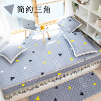 支持四季防滑榻榻米床盖单件绗缝大炕套罩沙发垫夹棉床单加厚|铁蓝灰色简约三角 同款含芯抱枕1只