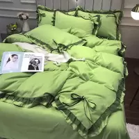 网红公主风蕾丝款纯色少女心被套床上用品四件套床笠床单人三件套