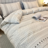 轻奢风简约现代全棉床上四件套纯棉1.5米床单三件套白色条纹被套4
