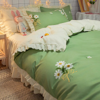 ins公主风四件套床上用品少女心简约水洗棉被套床单床裙款三件套