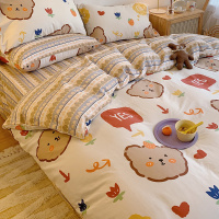 可爱卡通小熊四件套床上用品简约清新全棉纯棉床单三件套ins被套4