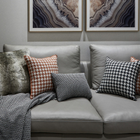 黑白千鸟格橘色靠枕北欧现代简约美式沙发抱枕设计师样板房几何