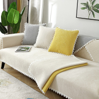 北欧纯色雪尼尔沙发垫组合沙发坐垫加厚防滑套罩盖巾可防尘