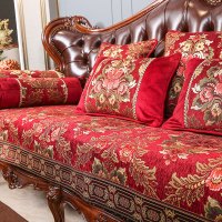 红色雪尼尔沙发垫套喜庆秋冬防滑四季通用沙发罩巾结婚坐垫盖