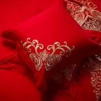 结婚大红纯棉刺绣床上抱枕45*45婚庆纯棉靠枕60*60沙发靠垫套一对