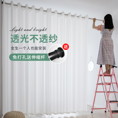 窗帘免打孔安装伸缩杆2020年新款卧室纱帘北欧简约简易白纱飘窗纱