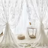 法式复古白色蕾丝公主风少女纱帘欧式现代客厅飘窗荷叶边成品窗帘