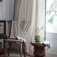 波西米亚窗帘棉麻挡光美式乡村客厅书房窗帘ins北欧简约现代黑白