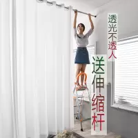 透光不透人纱帘伸缩杆套装窗帘免打孔安装白纱阳台卧室隔断帘飘窗