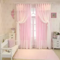双层韩式梦幻小清新粉色窗帘公主风婚房儿童蕾丝落地遮光窗帘