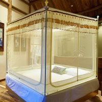 u型门坐床蚊帐外穿杆t型拉链全底三开门宝宝防摔