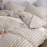 水洗棉四件套全棉纯棉床上用品民宿被套床单床笠款三件套简约纯色