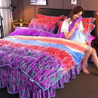 加厚金貂绒床裙四件套冬季保暖珊瑚绒法莱绒床上用品三件套被套