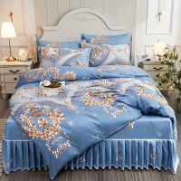 加厚床裙四件套被套亲肤床单被罩床罩磨毛四件套婚庆双人床上用品