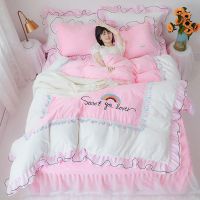 绒四件套双面绒床裙款水晶绒公主风少女荷叶花边被罩珊瑚绒三件套