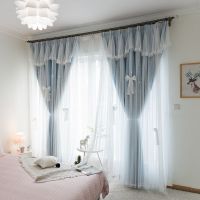 韩式客厅卧室飘窗双层一体遮光健康环保镂空星星公主风蕾丝窗帘