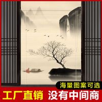 印花竹帘隔断遮阳免打孔窗帘夏季阳台中式卷帘日式门帘卷拉式