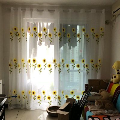 太阳花纱帘成品隔断纱帘绣花纱帘遮光田园向日葵绣花纱帘窗帘成品