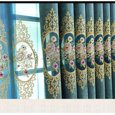 雪尼尔欧式绣花窗帘客厅卧室落地窗成品窗帘布窗纱帘头