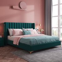 现代简约布艺床家具2米2大床现代简约床主卧婚床1米8卧室高箱布床