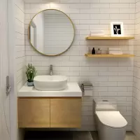北欧浴室柜实木小户型卫生间洗手台上盆圆镜组合原木色日式洗漱台