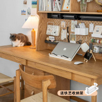 日式实木书桌书架组合一体家用一字桌小户型写字台双人电脑桌
