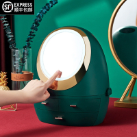 网红化妆品收纳盒防尘带镜子led一体梳妆台桌面口红护肤品置物架