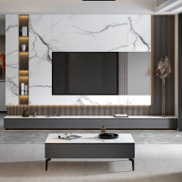 岩板地台电视柜茶几组合现代简约客厅小户型意式轻奢地柜电视机柜