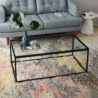 现代简约美式透明茶几钢化玻璃长方形铁艺北欧个性创意小户型桌子