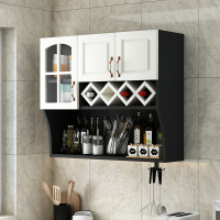 厨房吊柜墙壁柜挂墙式客厅阳台置物架子卫生间墙上壁橱储物柜定制|三门黑胡桃+白门90长() 组装