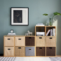 书架置物架落地实木纹格子柜儿童玩具收纳柜原木矮书柜隔断储物柜