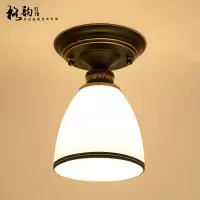 美式乡村吸顶灯阳台过道灯具圆形简约卧室玻璃灯罩吸顶灯饰