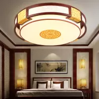 简约古典中式led客厅吸顶灯圆形仿古实木 卧室餐厅包厢中式吸顶灯