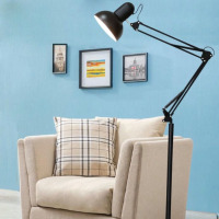 现代折叠铁艺长臂纹绣落地灯卧室阅读可调光遥控智能立式护眼台灯