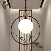 新中式小吊灯茶室客厅玄关灯禅意中国风书房过道阳台床头铜艺吊灯
