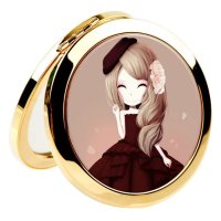 可爱金属化妆镜随身便携美容小镜子折叠创意迷你镜子|木槿姑娘化妆镜 镀金款