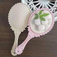 手柄高清美容院镜子化妆镜 随身镜复古手拿便携梳妆镜 礼品镜子|粉色