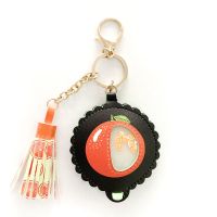 花朵化妆镜随身便携美容镜折叠迷你双面镜圆镜pu皮钥匙扣挂件|黑色橘子 单买一个