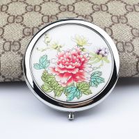 便携可爱化妆镜迷你折叠随身镜美容镜圆形双面镜小镜子|70红牡丹