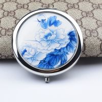 便携可爱化妆镜迷你折叠随身镜美容镜圆形双面镜小镜子|70青花牡丹